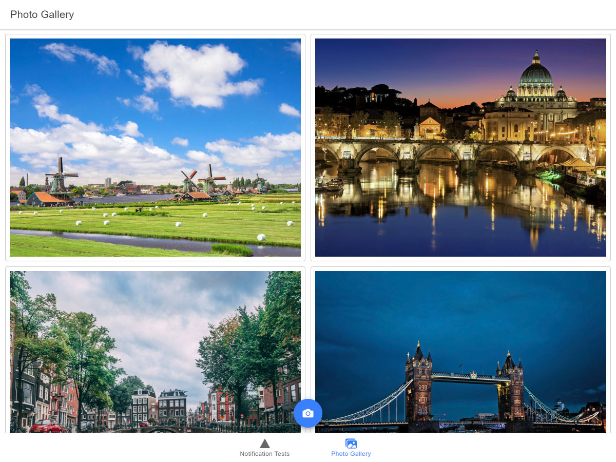 Photo gallery app with pictures of European cities