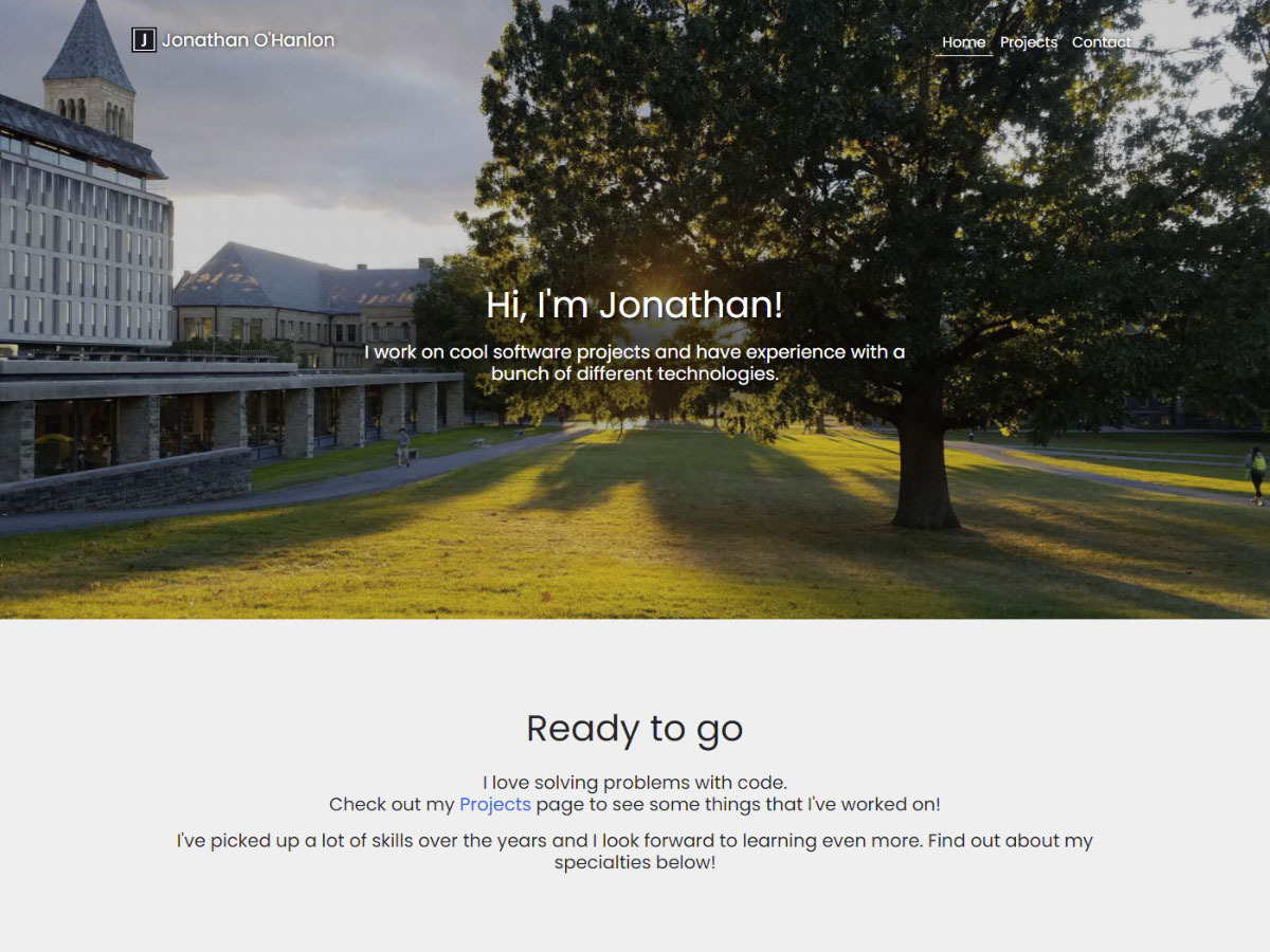 Screenshot of the home page of jonathanohanlon.com